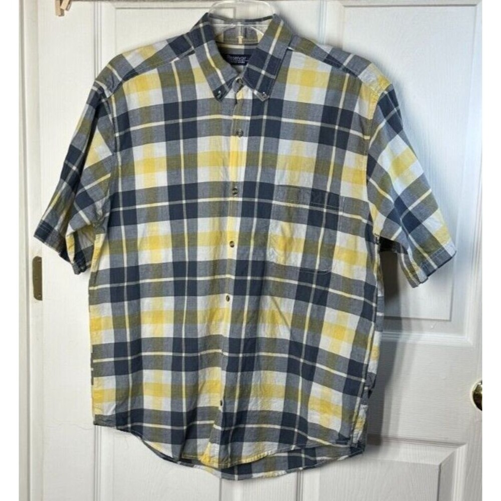 Reservoir World Wide Men's XL 100% Cotton Yellow Plaid Button-Up Short Sleeve